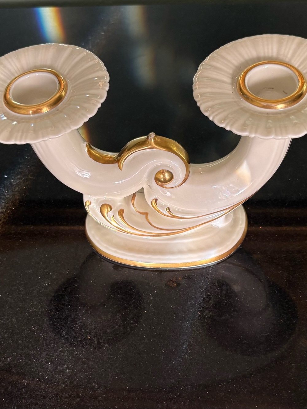 Weimar Porcelain Double Candle Holder with Gold Trim White Germany